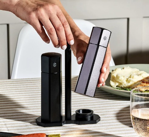 HexClad rechargeable salt and pepper mills with charging stand